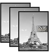 upsimples 12x16 Picture Frame Black 3 Pack, Scratch-Proof Poster Frames 12 x 16 for Photo Gallery...