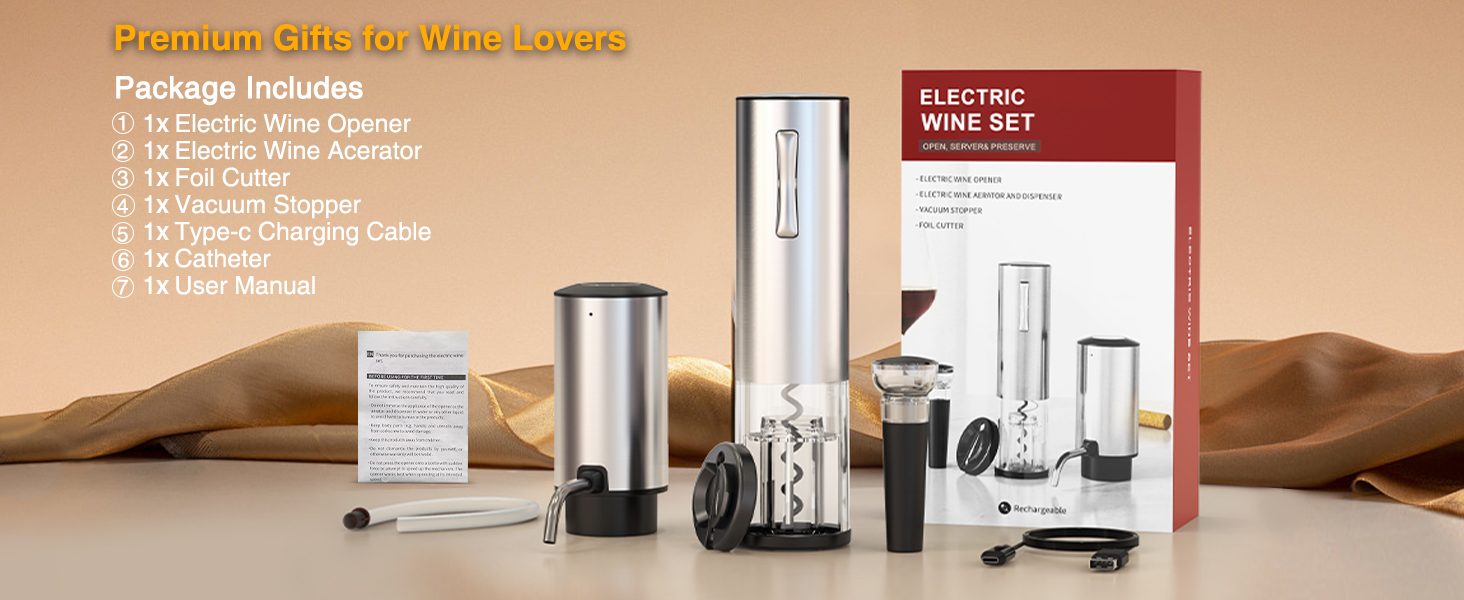 Electric Wine Opener Set, 4 in 1 Electric Wine Bottle Opener