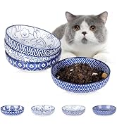 Selamica Ceramic Cat Food Bowl Set of 4, 5.6 Inch Wide Shallow Cat Bowls/Dishes for Food and Wate...