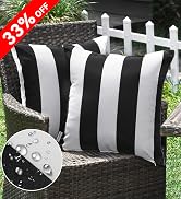 WESTERN HOME WH Pack of 2 Decorative Outdoor Waterproof Striped Throw Pillow Covers Polyester Gar...