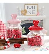 FunouHome Valentines Day Decorations -2 PCS Glass Jars with Ceramic Heart Lid-Valentines Glass St...