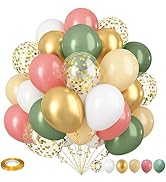 Retro Green Pink Balloons, 35pcs Sage Green Dusty Pink Metallic Gold Latex Balloons Set, Olive Gr...