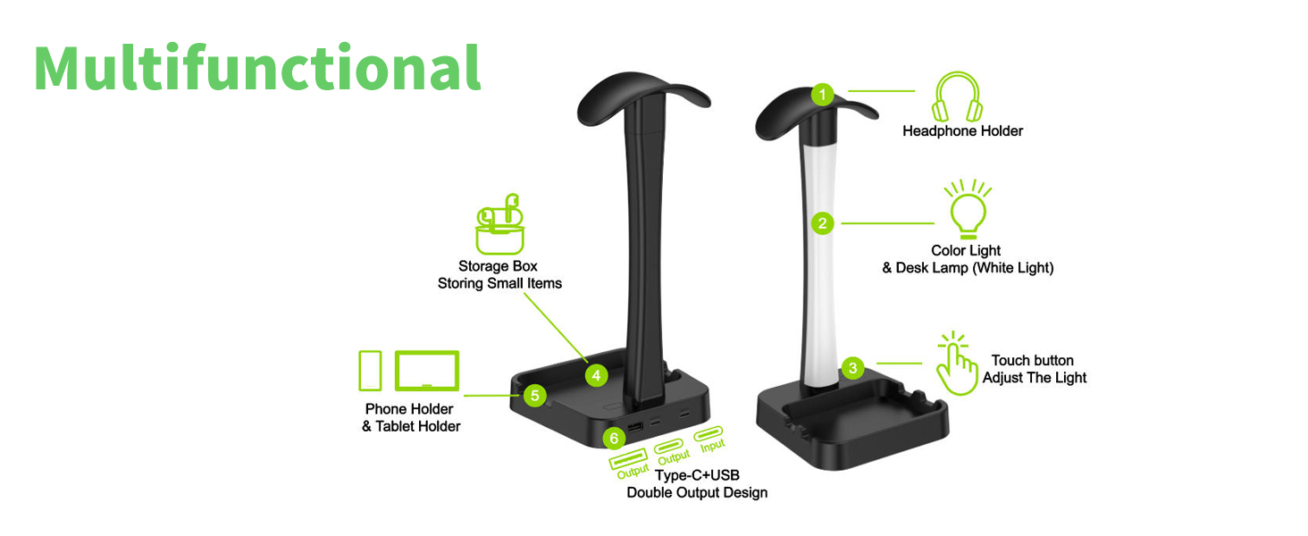 Headphone Stand with Charger,Headset stand with RGB Light