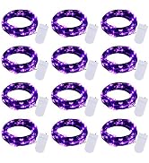 Halloween Purple Fairy String Lights: 12 Pack 7 Ft 20 LED Battery Operated Firefly Lights on Blac...