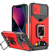 Nvollnoe for iPhone 13 Case with Sliding Camera Cover and Card Holder Heavy Duty Protective iPhon...