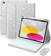 Hamile for iPad A16 Case with Keyboard - Mouse Backlit Wireless Detachable Keyboard Glitter Folio...