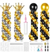 Toosci 4 Sets Adjustable Balloon Column Stand and Balloon Pump, 9 Feet Metal Balloon Stands for F...