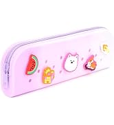 ECHSRT Cute Pencil Case for Girls,Silicone Pencil Pouch with Personality DIY Holes and 10 Charms,...