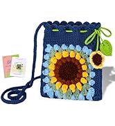 Fedmut Crochet Kit for Beginners, Shoulder Bag Crochet Kit Adults Project | Navy Blue Sunflower P...