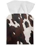 Pzuqiu Cowhide Print Tissue Box Cover Modern Square Tissue Box Organizer Decorative PU Leather Fa...