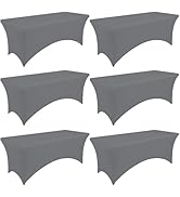 Moosfor Spandex Elastic Fitted 6FT Rectangle Tablecloth 6 Pack, Stretch Washable Reusable Table C...