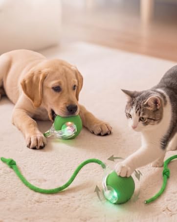 Interactive cat toy ball in blue and pink for indoor exercise and smart play.