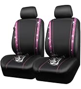 CAR PASS Leather Bling Diamond Car Seat Covers 2 Front Interior Sets, Waterproof Universal Shinin...