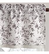 PONY DANCE Linen Valance Curtain for Kitchen, Farmhouse Peony Pattern Floral Double Layer Window ...