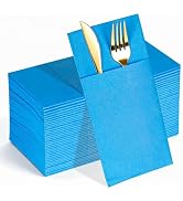 KAMMAK Napkins Disposbale 100 Pack Sky Blue Cloth like Paper Dinner Napkins with Pocket Folded We...