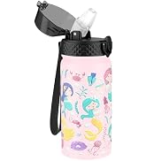 GOPPUS Kids Water Bottle (Straw Lid) - 14 Oz Stainless Steel Travel Bottle, Double Wall Vacuum Le...