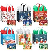 JMANNI Gift Bags (6pc) - Christmas Bags with Tissue Paper & Cards, Non-Woven, Durable, Reusable, ...