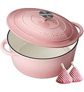 Enameled Cast Iron Dutch Oven - 6QT Dutch Oven Pot with Lid & Cotton Potholders - Heavy-Duty Non ...