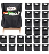 24 Pack Chair Pockets for Classrooms, 16.5"x19.5" Black Seat Sacks with Name Tags, Heavy-Duty Org...