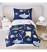 PERFEMET 4 Pieces Toddler Bedding Ocean Animal Printed Toddler Comforter Set Reversible Lightweig...