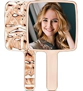 MIRRORNOVA Handheld Mirror, Water Ripples Hand Mirror with Handle for Makeup, Square, Rose Gold, ...