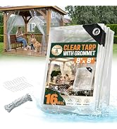 8x8 FT Heavy Duty Clear Tarp Waterproof, 16 Mil PVC Vinyl Clear Tarpaulin, Clear Plastic Tarp for...