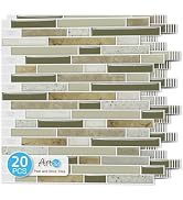 Art3d Linear Subway Design Peel and Stick Backsplash, 20-Pack, Chrysophoron | 12 x 12 Inch, Self-...