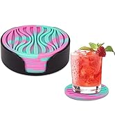 6 Pack Drink Coasters,Coasters for Drink with Holder,Non-Slip Silicone Coasters,Rubber Coasters L...