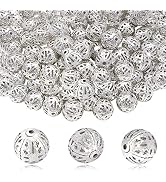 TOAOB 100pcs 8mm Silver Plated Filigree Hollow Ball Beads Round Metal Loose Spacer Beads for DIY ...