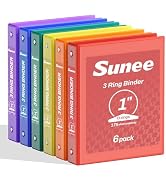 SUNEE 1 Inch Binders 3 Ring 6 Pack, Clear View Three Ring Binders PVC-Free (Fit 8.5x11 Inches) fo...