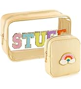 URSKYTOUS 2Pcs Chenille Letter Clear Makeup Bag Large Small Travel Preppy Patch Stuff Cosmetic Ba...