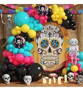Jobkoo Day of the Dead Balloon Garland Arch Kit Dia De Los Muertos Decorations Sugar Skull Colorf...