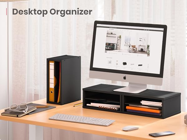 Ballucci 2-Tier Desk Paper Organizer and Monitor Riser Black