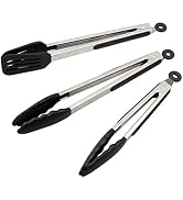 Kitchen Tongs Set of 3 - Stainless Steel Cooking Tongs including 12" Spatula Tong for Easy-Turnin...