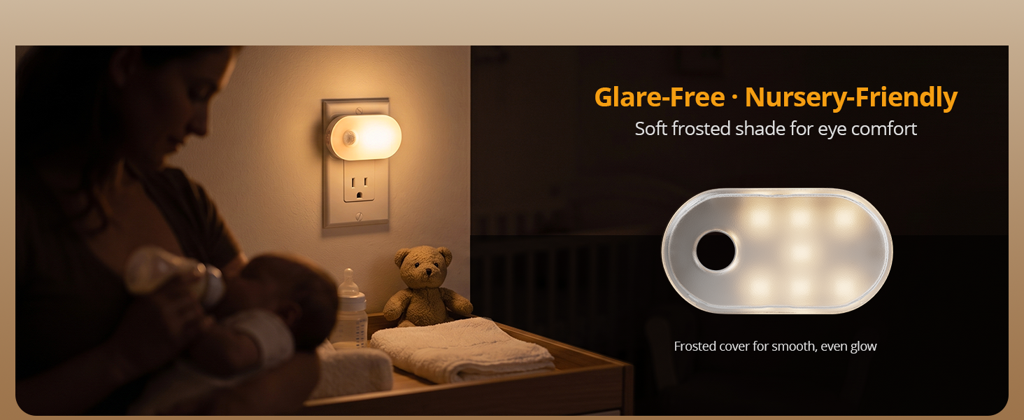Glare-free plug-in nursery night light for baby feeding.