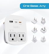 Ceptics Universal Travel Adapter, Dual USB (QC 3.0) + 2 US outlets + USB-C Cable, Use with Charge...