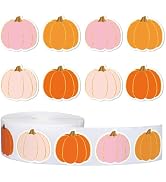 JarThenaAMCS 1000Pcs Thanksgiving Fall Pumpkin Stickers Roll Orange Pink Pumpkin Waterproof Decal...