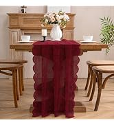 Winotic Burgundy Lace Table Runner with Floral Embroidered (1pcs, 28”x118”) | Wedding Decor, 10ft...