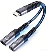 USB C Splitter, Dual USB C Headphone and Charger Adapter, 1 in 2 Out Type C Audio Jack Dongle wit...