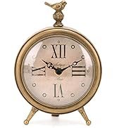 NIKKY HOME Vintage Cottage Metal Table Clock with Bird