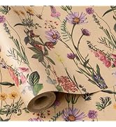 RUSPEPA Wild Flower Wrapping Paper Roll for Women, 17 Inches x 32.8 Feet, Mini Roll, Kraft Floral...
