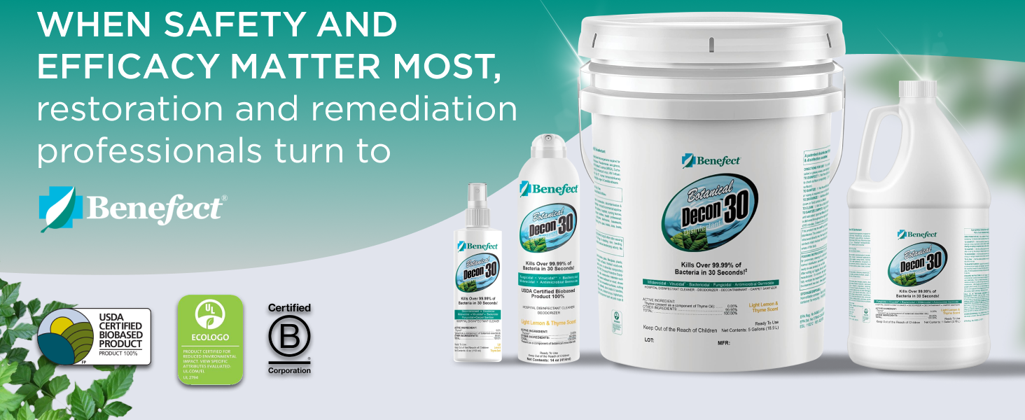 The Benefect Botanical Decon 30 are effective against viruses, and USDA certified biobased product