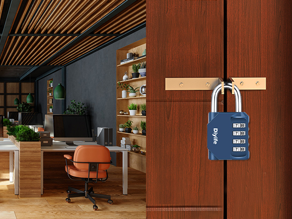 a combination lock on a wooden door
