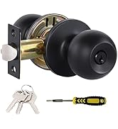 Lanwandeng Matte Black Door Knobs with Lock and Keys, Interior/Exterior Door Knob for Bedroom or ...