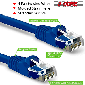 Cat6 Ethernet Cable, 6ft LAN, Network, Internet Cable, RJ45