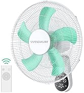 VAGKRI Wall Mount Fan, 16 Inch Wall Fans with 5 Blades, 5 Speeds, 8 Hour Timer, 90° Oscillating Q...