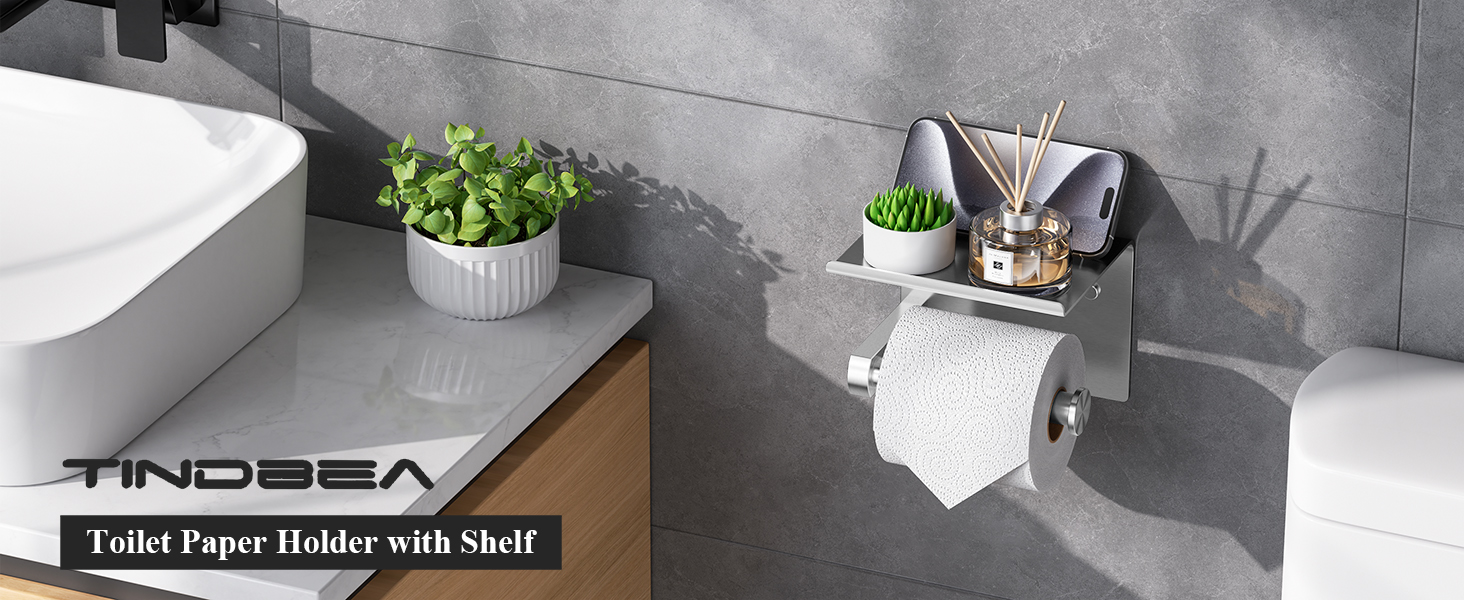 Tindbea Toilet Paper Holder with Phone Shelf