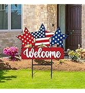 JarThenaAMCS Patriotic Metal Garden Stakes Vintage 4th of July Star Decorative Lawn Sign Welcome ...