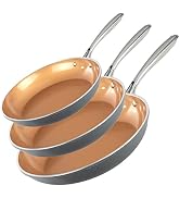 Gotham Steel Frying Pan Set, 3 Piece Nonstick Ceramic Copper Fry Pans Set, 8”, 10” & 12” Nonstick...