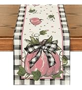 Artoid Mode Pumpkin Bow Buffalo Plaid Fall Table Runner,Seasonal Autumn Kitchen Dining Table Deco...